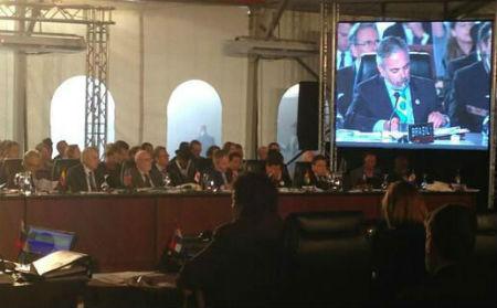 Photo: Brazil's Foreign Minister Antonio Patriota speaks during the assembly. Credit: Astrid Puentes