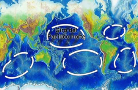 Imagen: Los cinco vertederos que flotan en el mar. Fuente: Wikipedia.