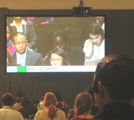 Foto: Intervención de representantes de la sociedad civil en la plenaria. Crédito: Andrea Rodríguez