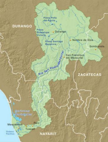Mapa: Demarcación de la cuenca del San Pedro Mezquital. Fuente: WWF México