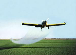 Photo: A sprayer aircraft flies over monoculture crops. Source: http://www.inpade.org.ar/boletin/boletin-oet/marabr10.htm