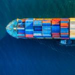Aerial view of a container ship